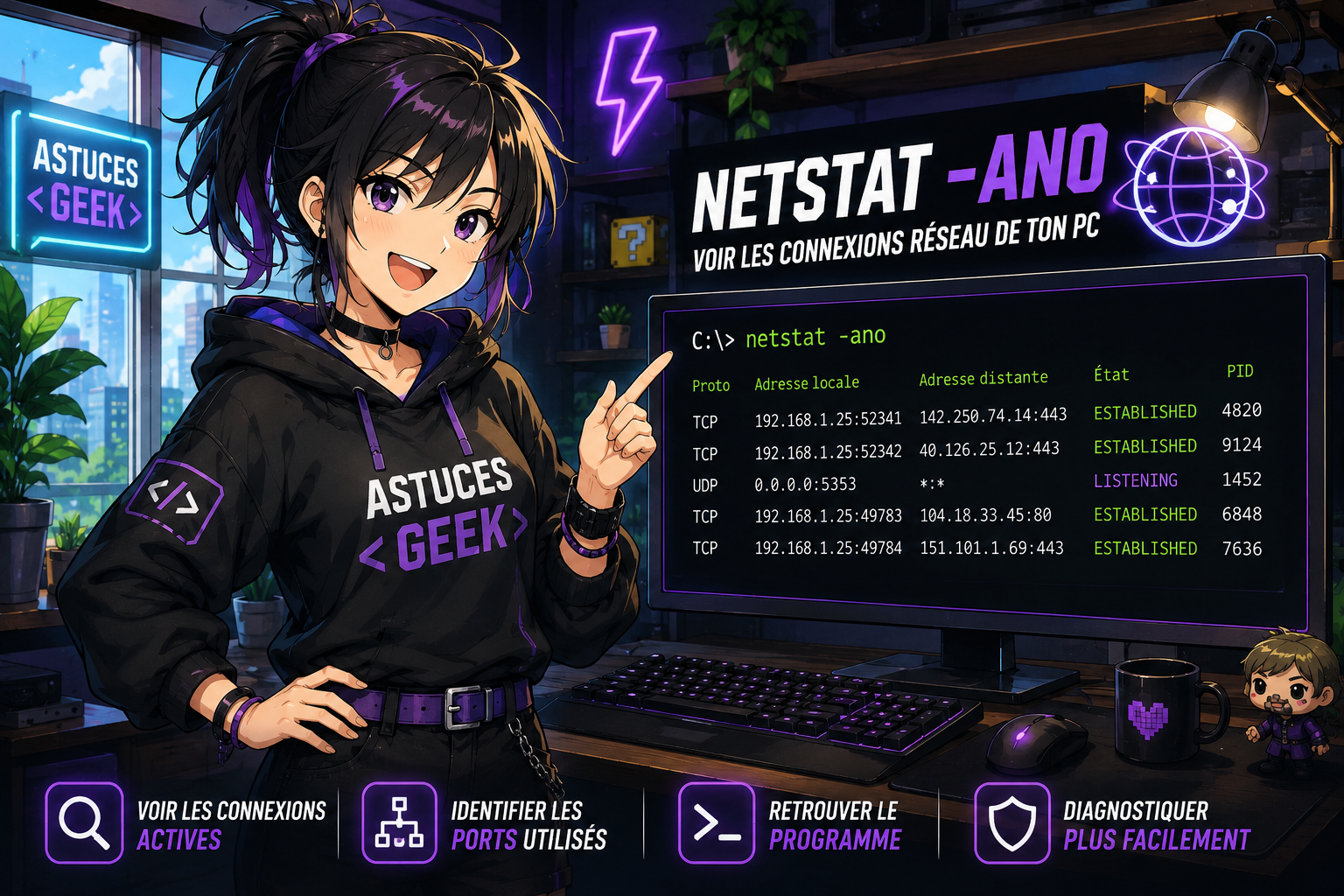Voir les connexions réseau de son PC avec une seule commande